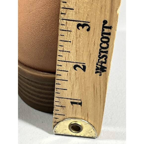 Sole Society Sefia Leather Shoes Womens 7.5 Beige Stack Heel Slip On Open Toe - Picture 10 of 11